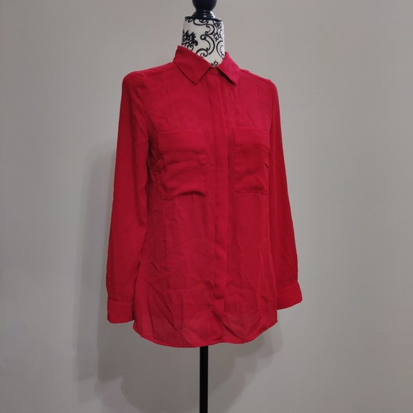 Le Chateau Red Semi Sheer Dress Shirt Blouse - Picture 3 of 8